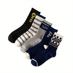 5 Pairs Letter & Striped Print Socks Women's Stockings