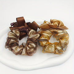 2pcs Large Silk Flower Hair Rope Scrunchies Coffee