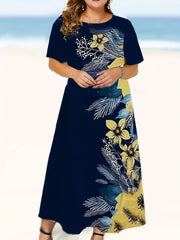 Floral Print Round Neck Maxi Dress