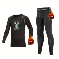 2pcs Kids Compression Fleece Sets Cartoon Pattern Long Sleeve Crew Neck Pullover