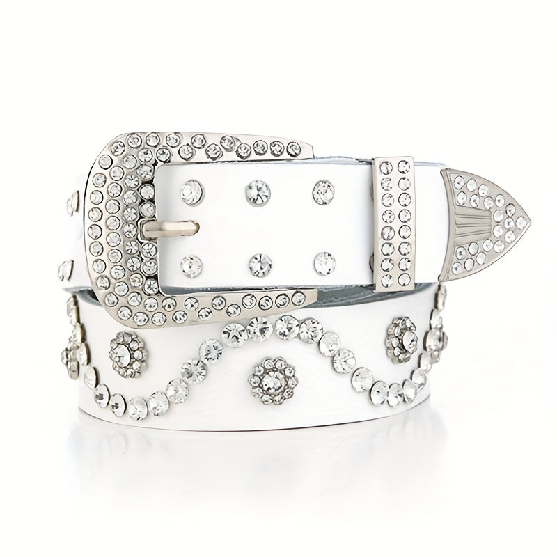 Rhinestone Leather Belt for Women Men