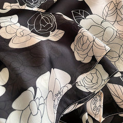 Camellia Print Large Satin Silk Scarf Shawl
