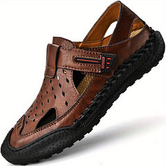 Men's Leather Sandals Closed Toe Fisherman Summer Shoes
