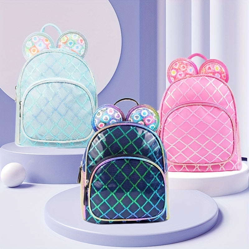 Kids Rhombus Cartoon Backpack PU Leather School Bag