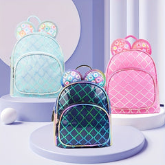 Kids Rhombus Cartoon Backpack PU Leather School Bag