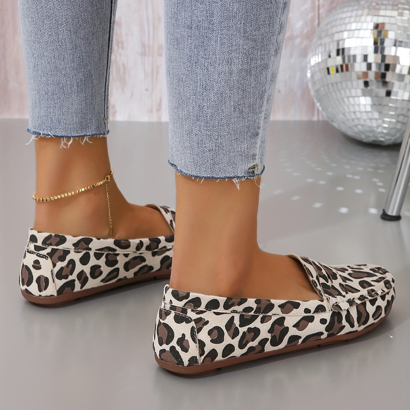 Leopard Print Loafers Slip On Flat Shoes for Women