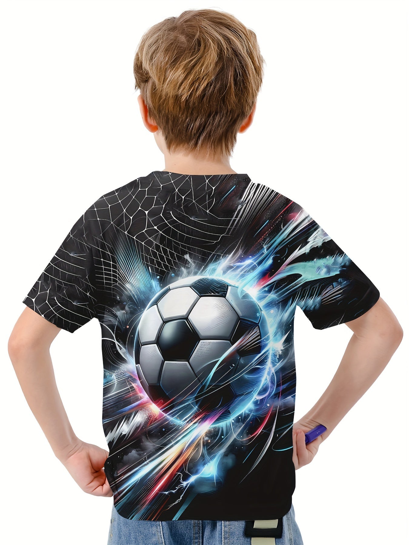 Football 3D Print Boy's Tee Short Sleeve Crew Neck Comfy T-shirt