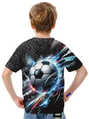 Football 3D Print Boy's Tee Short Sleeve Crew Neck Comfy T-shirt
