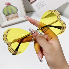 Y2K Rhinestone Heart Sunglasses Glitter Rimless UV400 Sun Shades