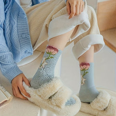 5 Pairs Floral Print Socks Comfy & Breathable Mid Tube Women's Stockings