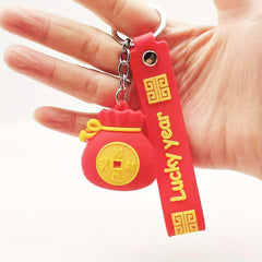 Chinese Style Silicone Blessing Bag Lightweight Cartoon Lucky Fortune Keychain