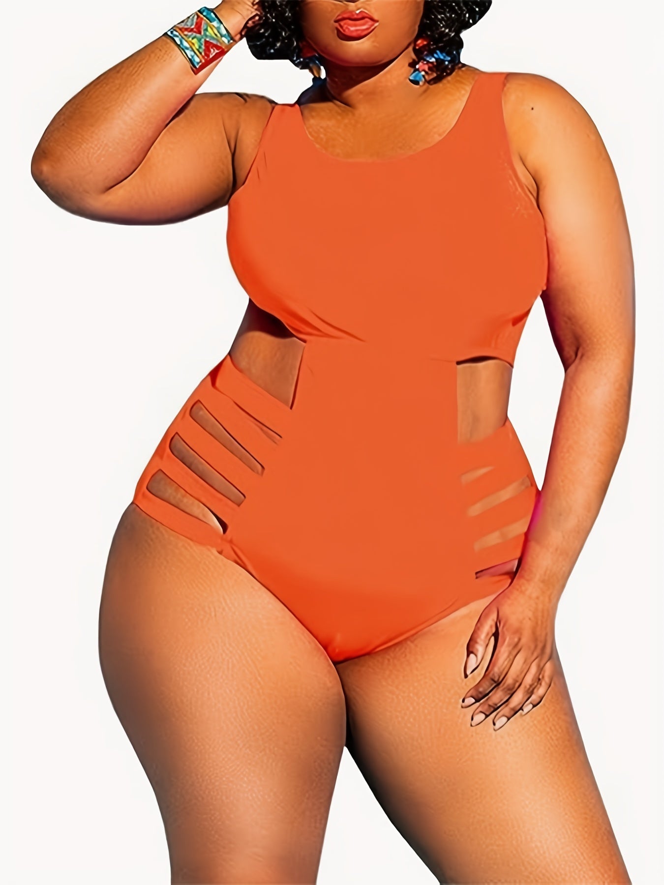  Crew Neck Cut Out Tummy Control One Piece Bathing Suit