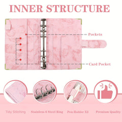 A6 Binder 6 ring Planner Marbled PU Leather Loose leaf Notepad