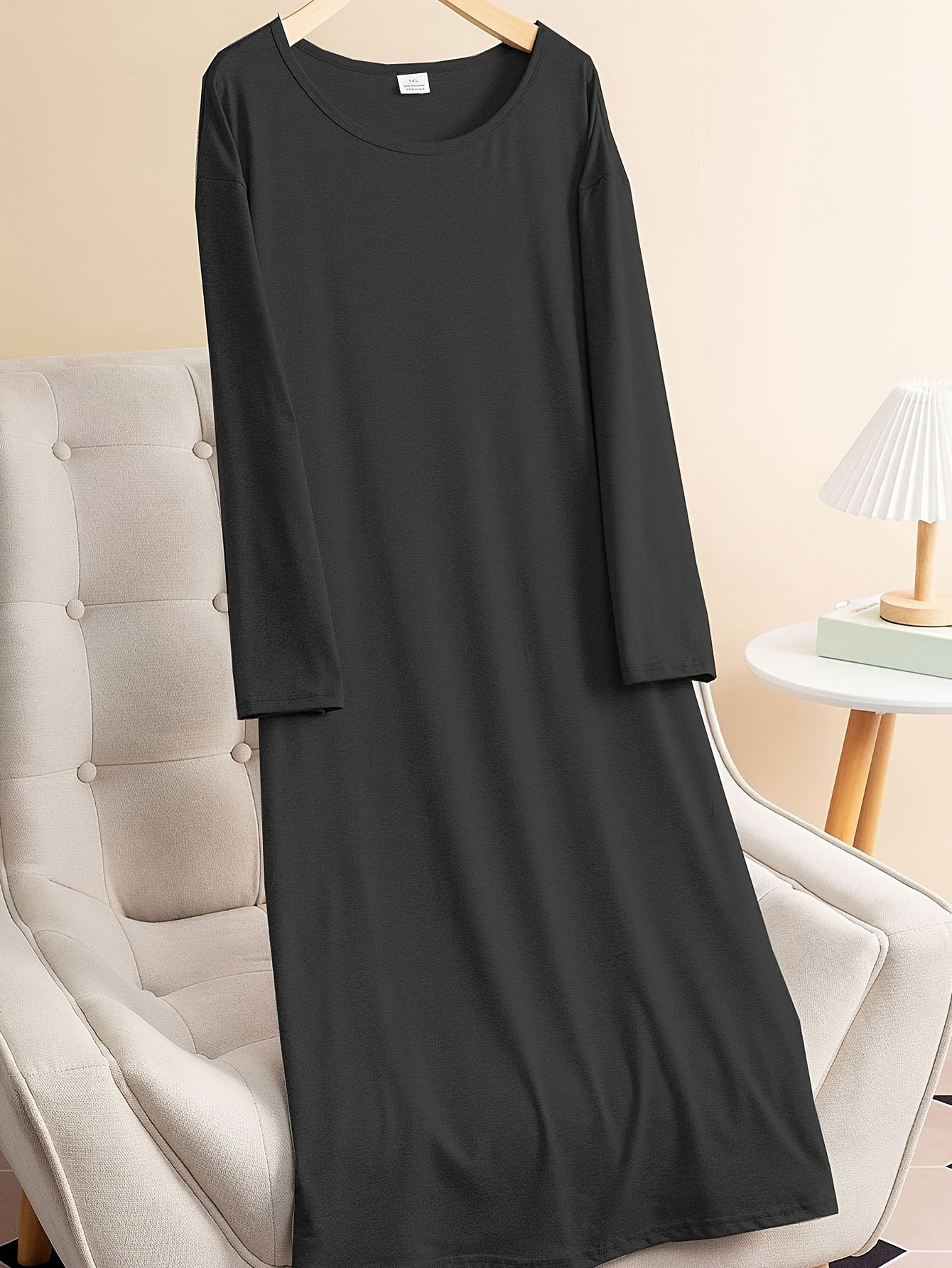  Long Sleeve Lounge Dress Women's Round Neck Tee Sleep Dress