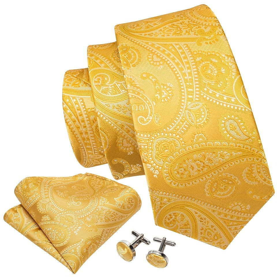 Men's Jacquard Tie & Hankerchief & Cufflinks Set