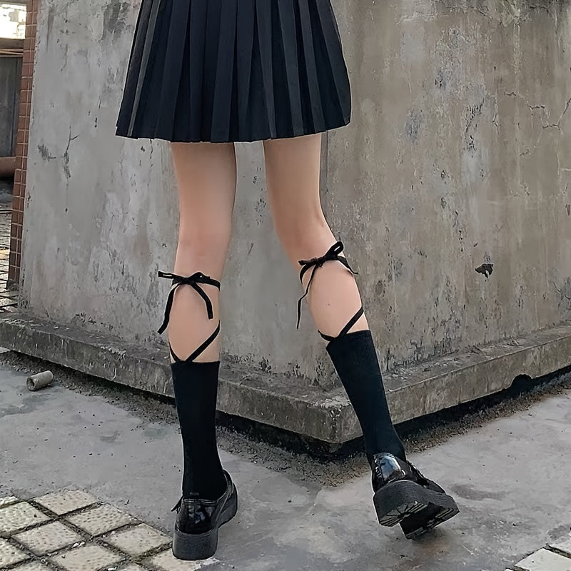 2 Pairs Strappy Calf Socks Knee High Stockings
