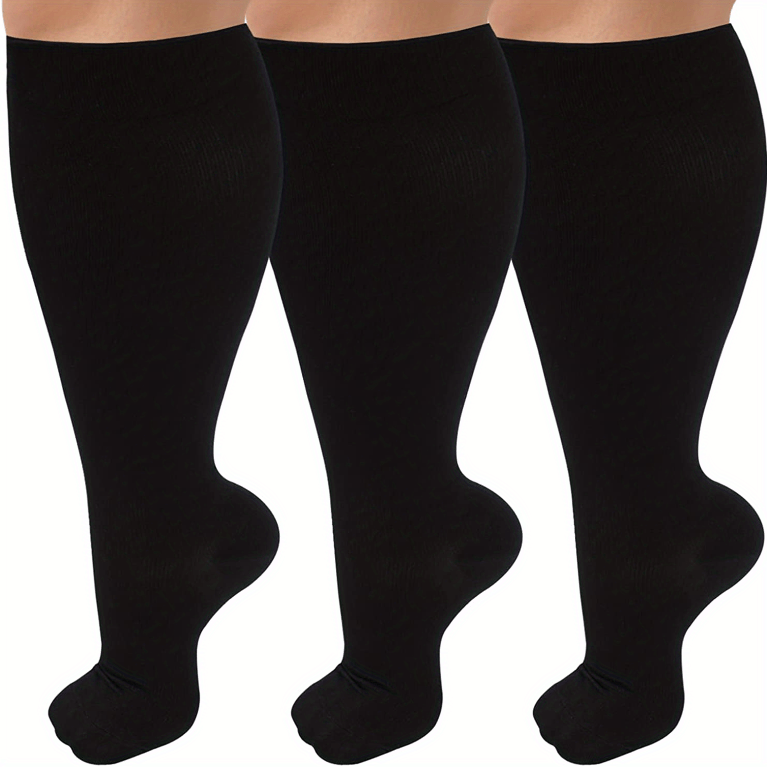 3 Pairs Copper Compression Socks 20-30 mmHg Knee High Wide Calf Support