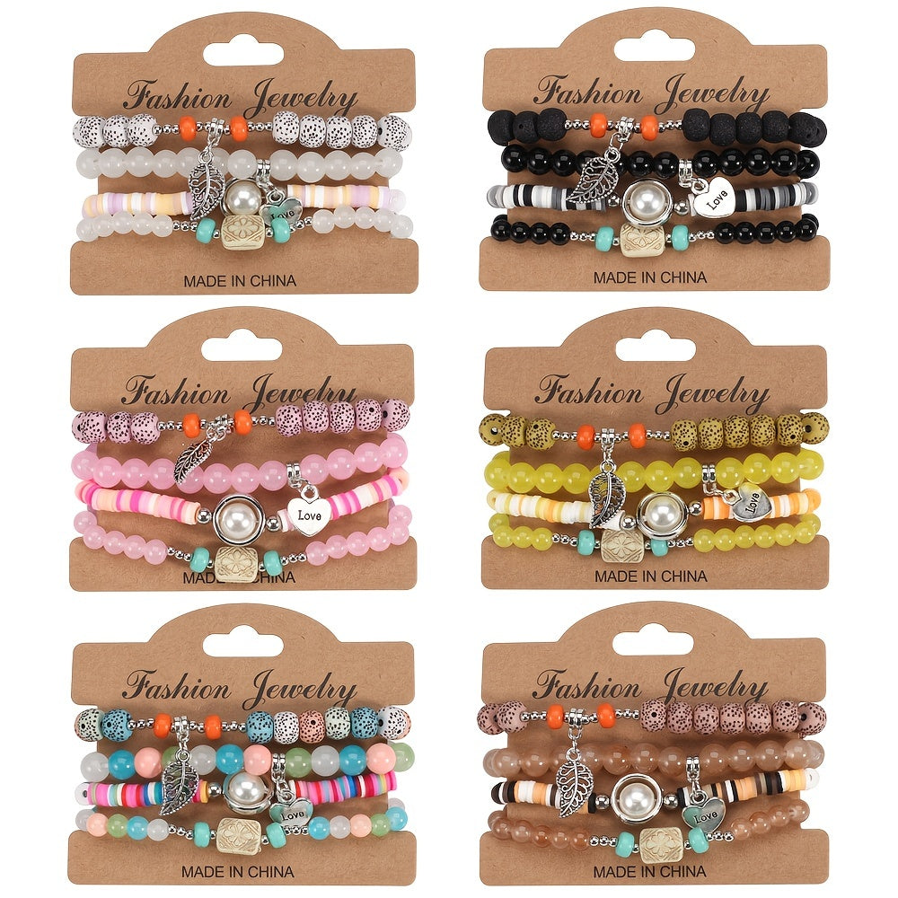 Colorful Beaded Bracelet Set Boho Style Hand Jewelry for Women