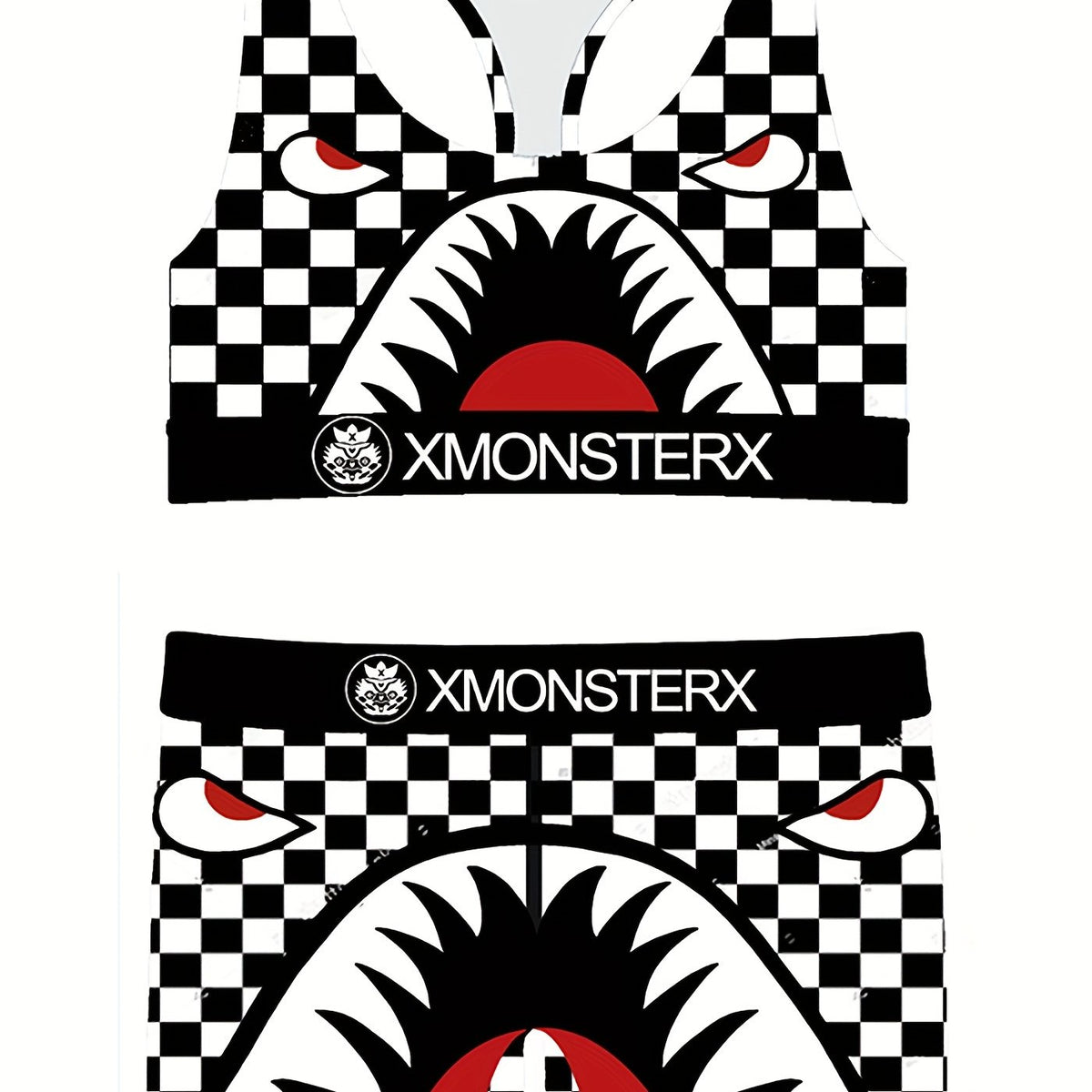 Girls Monster Graphic Plaid Activewear Set - Top & Shorts