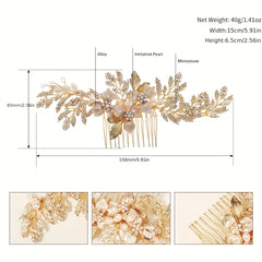 Faux Pearl Hair Comb Flower Leaf Hair Accessories Bridal Updo Head Jewelry