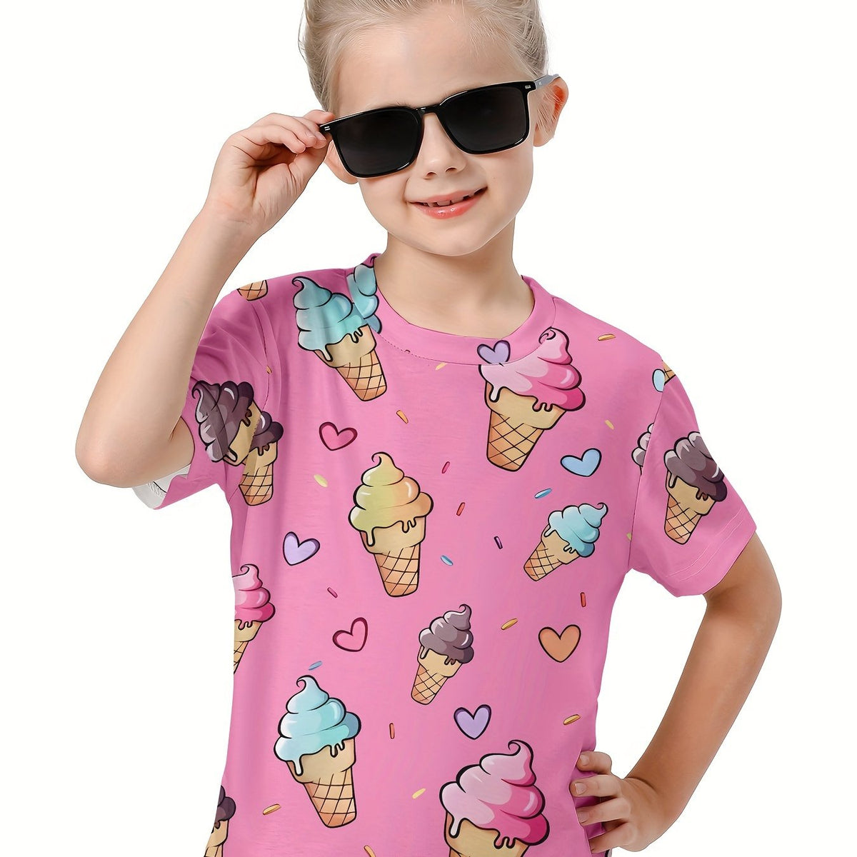 Kids 3D Ice Cream Print Short Sleeve T-shirt Summer Tee Outdoor Sports Gift