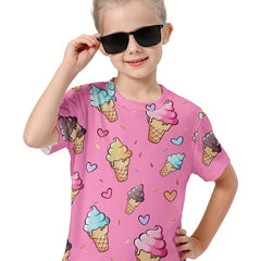 Kids 3D Ice Cream Print Short Sleeve T-shirt Summer Tee Outdoor Sports Gift