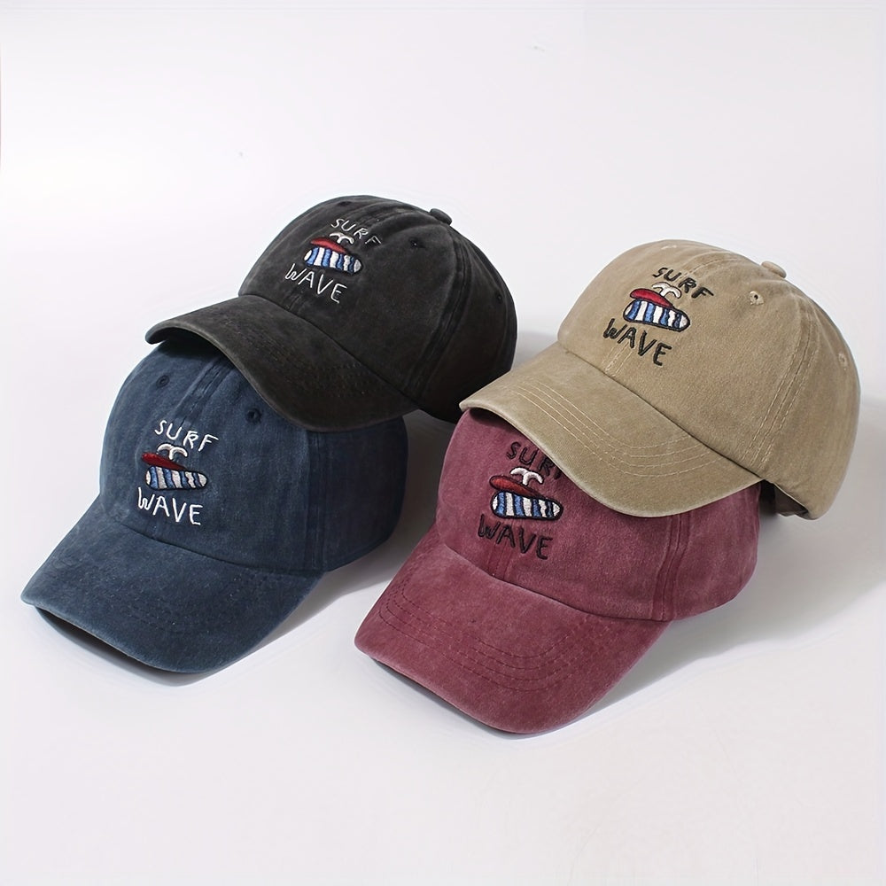 SURF WAVE Embroidery Baseball Cap Distressed Cotton Dad Hats