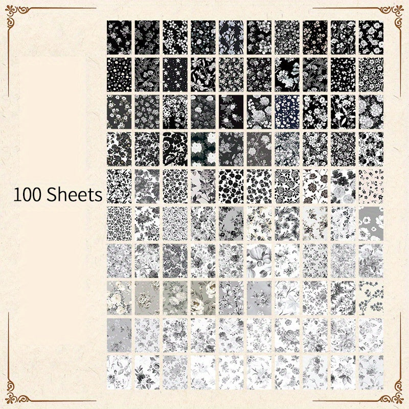 100pcs Vintage Flowers Pattern DIY Scrapbook Paper Background