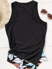Sunflower & Letter Print Tank Top Women's Clothing