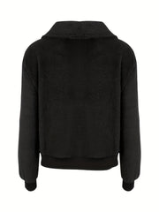 Zip Up Teddy Jacket Solid Casual Long Sleeve Collared Outerwear
