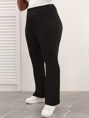  High Rise Flared Leg Pants Women's Plus Solid Slight Stretch Pants
