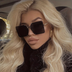 Ombre Lens Square Sunglasses UV400 Rivet Decor Glasses Chain