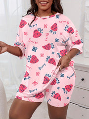  Daisy & Cherry Print Short Sleeve Tee & Shorts Pajama Set