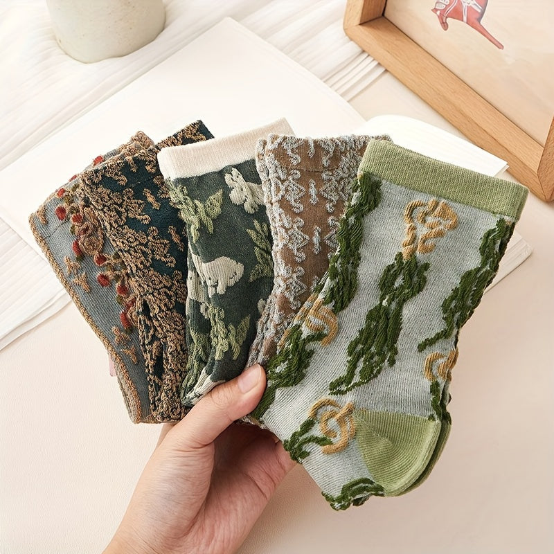 Floral Print Socks Women's Stockings 5 Pack