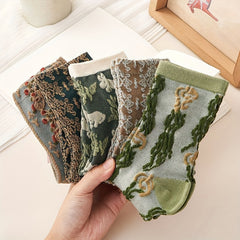 Floral Print Socks Women's Stockings 5 Pack