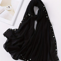 Chiffon Hijab Pearl Decor Head Wrap Casual Scarf Ramadan Turban
