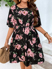 Floral Print Plus Size Short Sleeve Dress