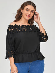  Blouse Women's Plus Contrast Lace Off Shoulder Top