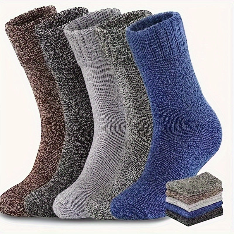 5 Pairs Warm Plush Crew Socks, Coldproof & Thickened, Home & Sports Use
