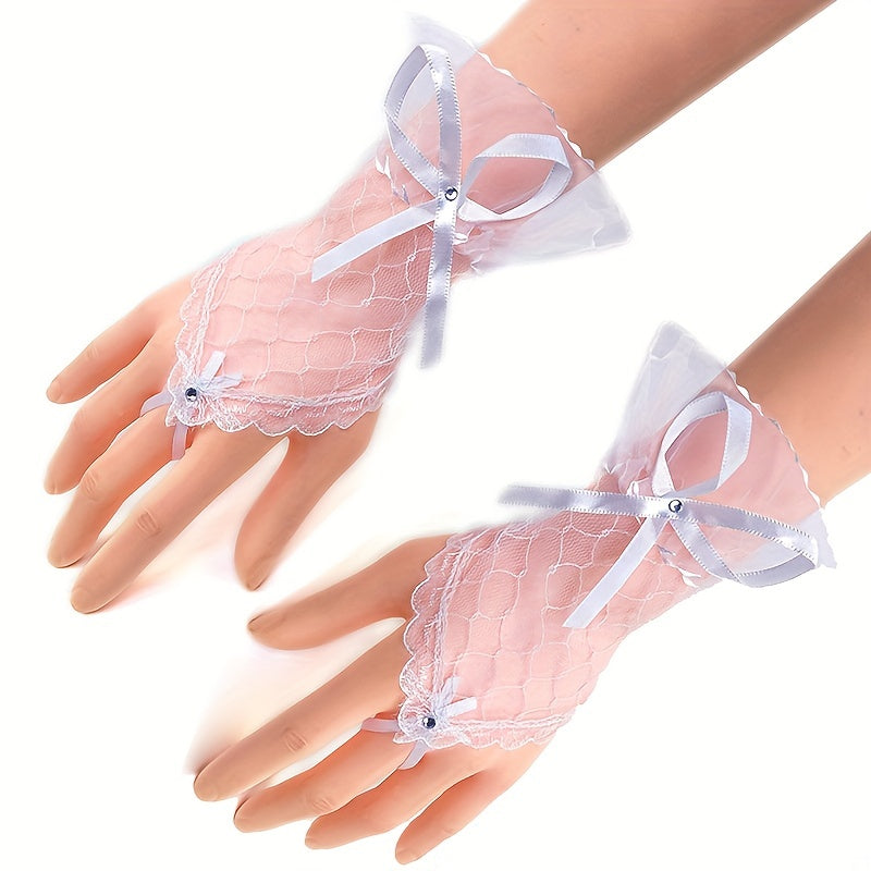 Bowknot Lace Fingerless Gloves for Party Prom Wedding Bridal