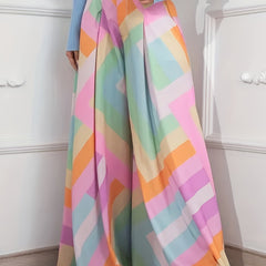  Colorblock Geometric Print High Rise Button Fly Flare Leg Pants