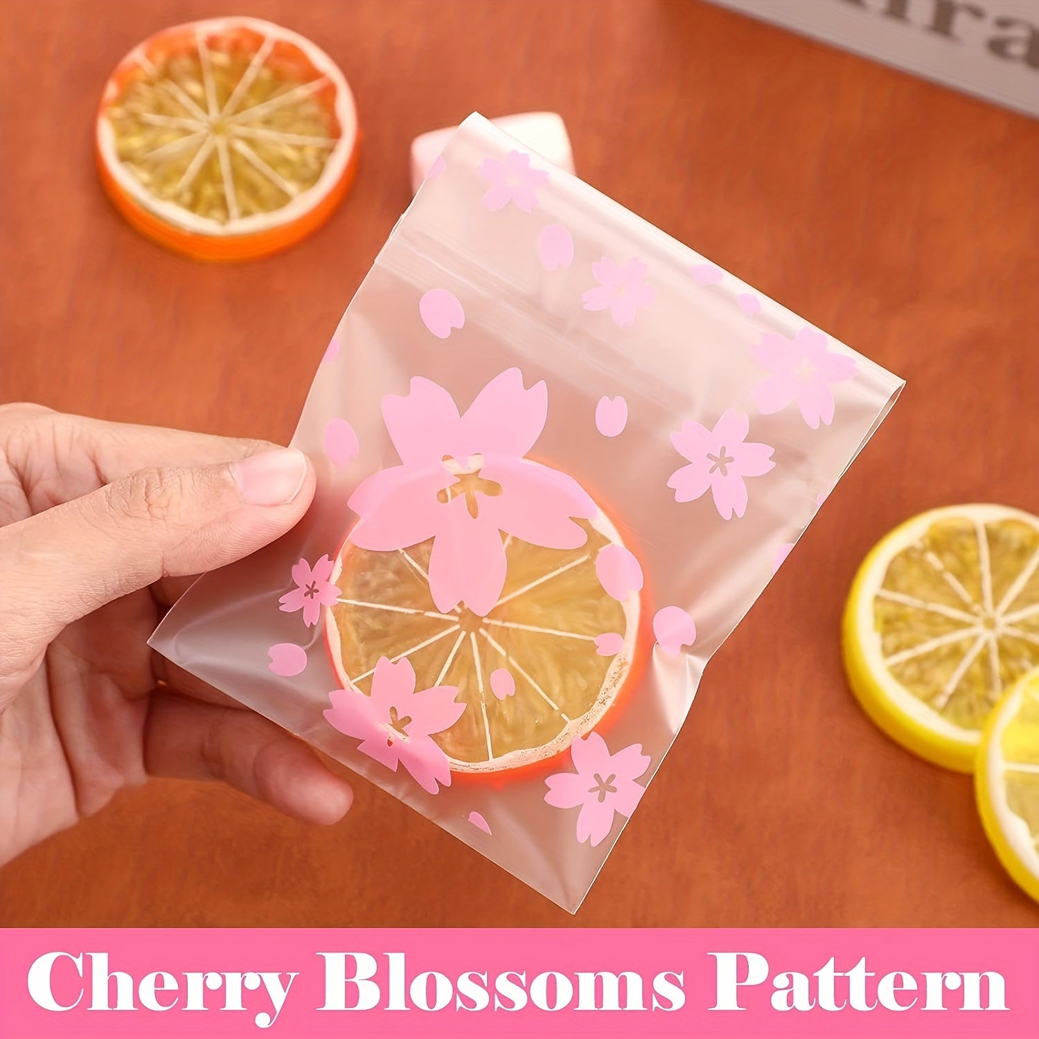 200pcs Frosted Cherry Flowers Glass Paper Bags - Self Adhesive