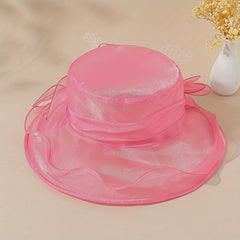 Organza Sun Hat Mesh Flower Derby Solid Bucket Hat Travel Beach Hats