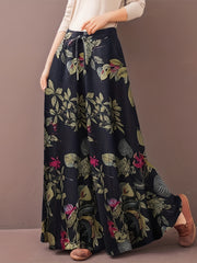  Pants Women's Plus Floral Print Elastic Drawstring Wide Leg Pants