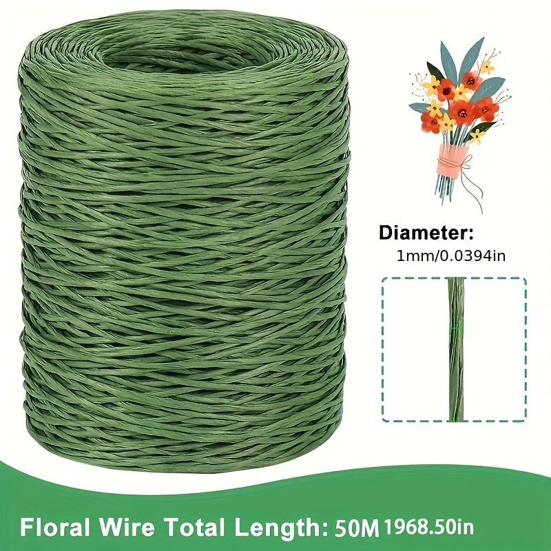 50m Floral Paper Covered Binding Thread for Bouquets and Wreaths