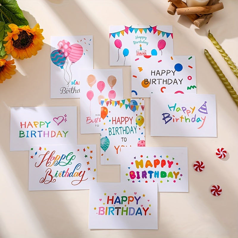 Birthday Card Set: 10 Cards with Envelopes