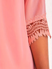  Solid Contrast Lace Trim Dress