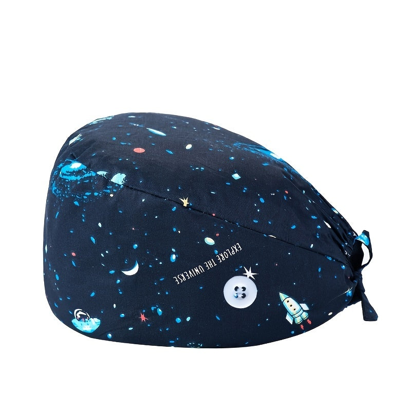 Cartoon Pattern Nurse Hat with Button Adjustable Scrub Cap