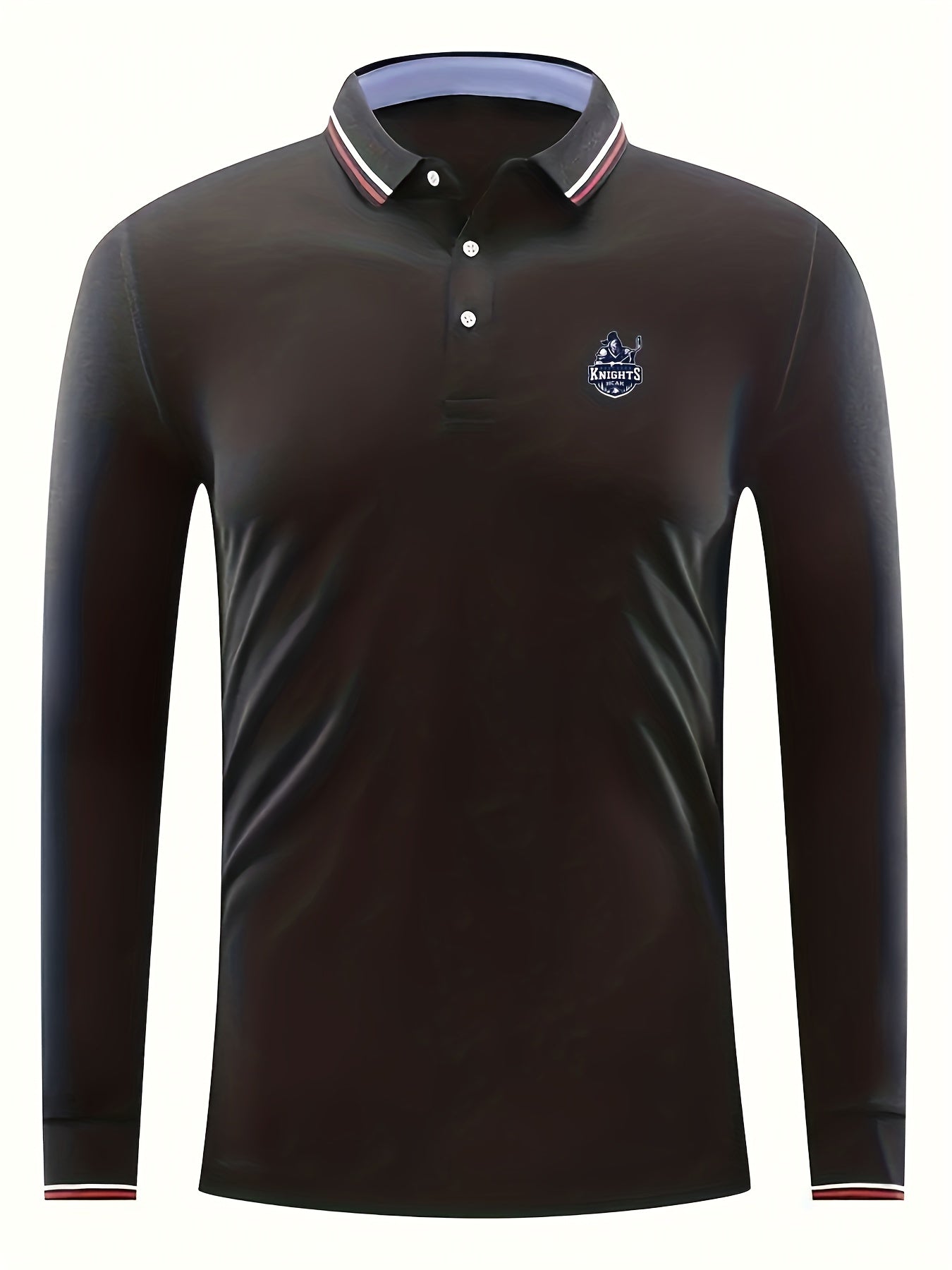 Knights Print Men's Long Sleeve Lightweight Polo Shirt