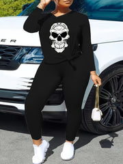 Women's Plus Size Skull Print Top & Leggings Set
